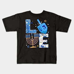 Hanukkah love with menorah for jewish Christmas holiday Kids T-Shirt